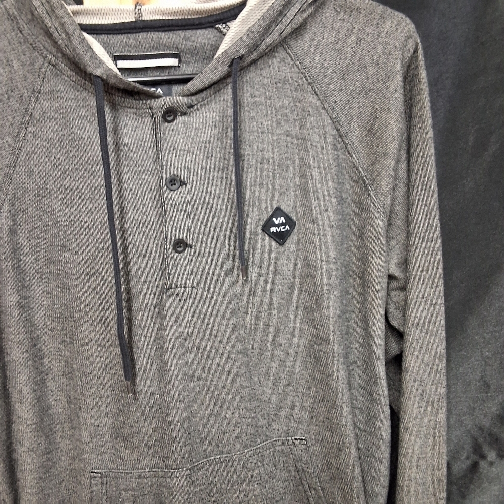 Grey RVCA size mens medium pullover hoodie with pockets - Picture 6 of 9